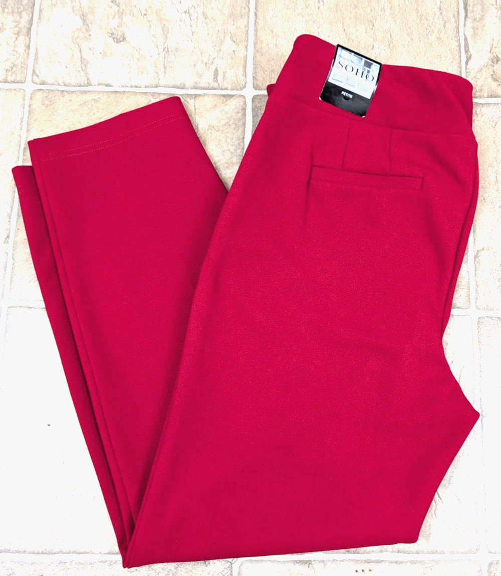 New SOHO sz PL Pants pull on stretchy red elastic waist mid rise crop ankle 1015